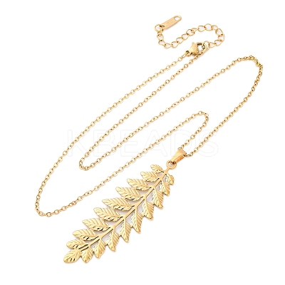 304 Stainless Steel Leaf Pendant Necklaces NJEW-H059-29B-G-1