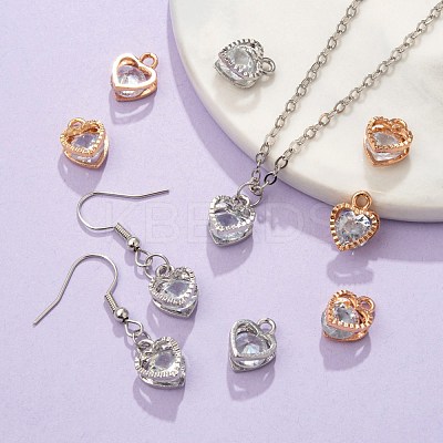 20Pcs 2 Colors Valentine's Day Theme Heart Alloy Micro Clear Cubic Zirconia Charms ZIRC-FS0001-01-1