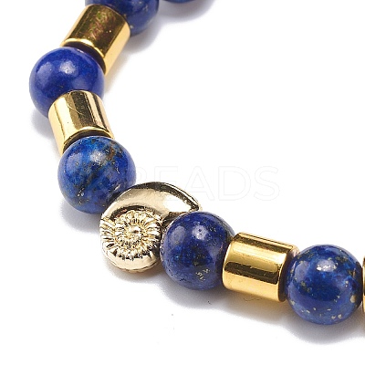 4Pcs 4 Style Natural Lava Rock & Lapis Lazuli(Dyed) & Synthetic Hematite Stretch Bracelets Set with Alloy Shell Beaded BJEW-JB08738-1