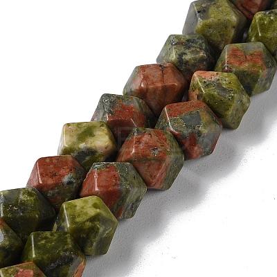 Natural Unakite Star Cut Round Beads Strands G-M418-C07-01-1