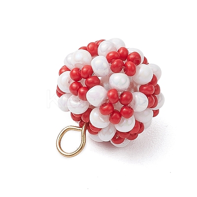 3Pcs 3 Colors Glass Seed Beaded Round Pendants PALLOY-MZ00525-1