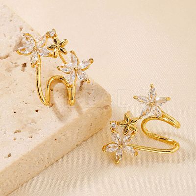 Elegant Flower Brass Clear Cubic Zirconia Geometric Stud Earrings for Women MO8139-1