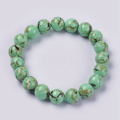 Natural Sea Shell and Synthetic Turquoise Assembled Beaded Stretch Bracelet BJEW-P211-02-6mm-1