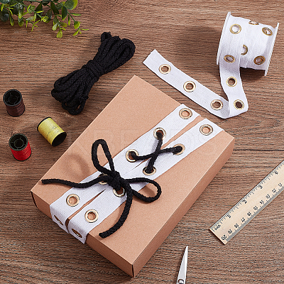 5 Yards Cotton Ribbons with Golden Tone Iron Eyelet Rings and Cotton Thread SRIB-OC0001-05A-1