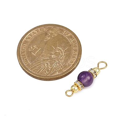 5Pcs 5 Styles Natural Green Aventurine & Rose Quartz & Amethyst & Dyed White Jade & Citrine Round Connector Charms PALLOY-JF04362-1