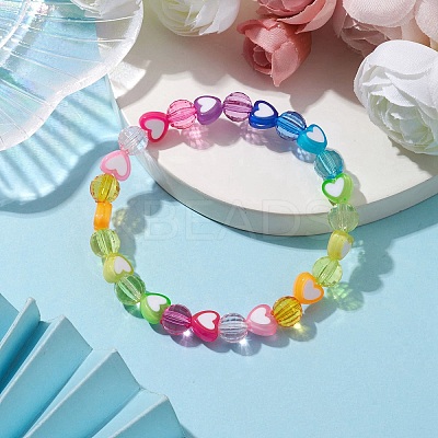 Heart & Faceted Round Acrylic Beaded Stretch Bracelets BJEW-JB10245-02-1