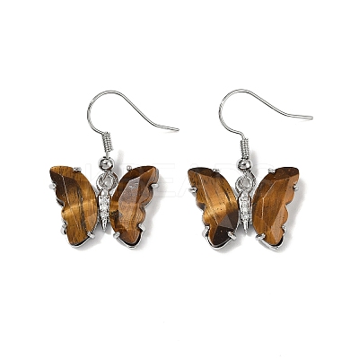 Natural Tiger Eye Brass Dangle Earrings EJEW-M081-01P-03-1