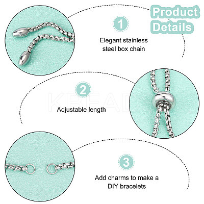 10Pcs 2 Colors Adjustable 304 Stainless Steel Slider Bracelets Making STAS-BBC0001-85-1
