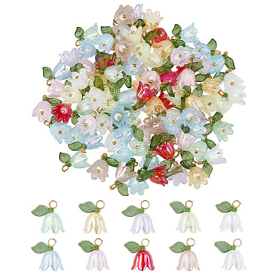 100Pcs 10 Colors Acrylic Charms PALLOY-HY00046-1