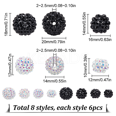 48Pcs 8 Styles Resin Rhinestone Beads RESI-SC003-43-1