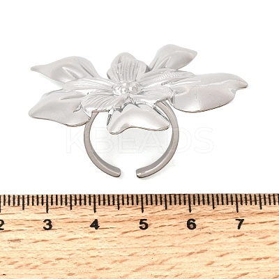 Flower 304 Stainless Steel Open Cuff Rings for Women RJEW-A091-22P-1