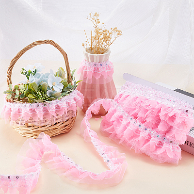 10M Polyester Flower Lace Ribbon with Paillettes OCOR-GF0003-34B-1
