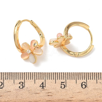 Flower Brass Micro Pave Clear Cubic Zirconia Hoop Earrings EJEW-Z152-01G-1