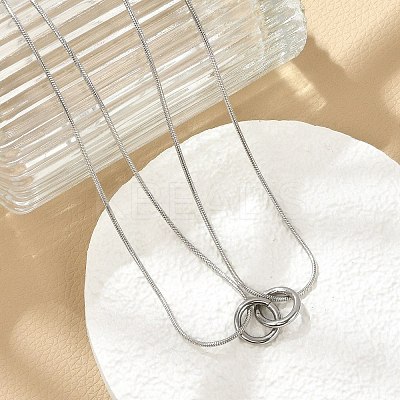 304 Stainless Steel Double Layer Snake Chain 2-Ring Link Necklaces LS-NJEW-R017-01P-1