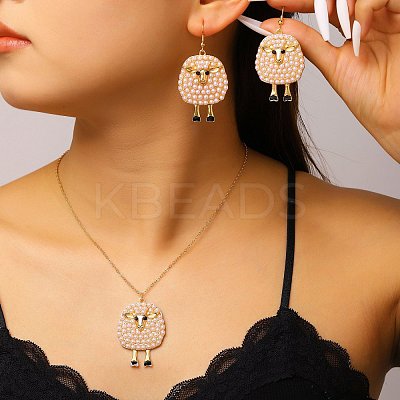 Alloy & Plastic Imitation Pearl & Rhinestone Pendant Necklaces & Dangle Earrings WG338F7-06-1