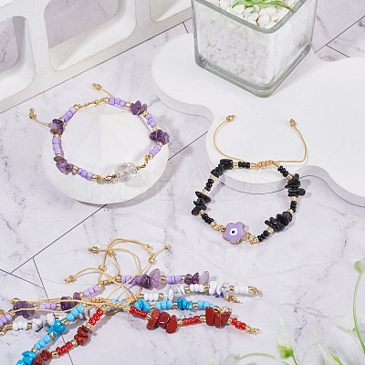 10Pcs 10 Styles Natural & Synthetic Mixed Stone Chip & Glass Seed Beaded Braided Bracelet Making AJEW-TA00055-1