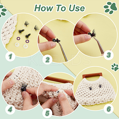 20Pcs 5 Colors Glitter Plastic Doll Craft Eyes with Eyelashes AJEW-PH0011-77-1
