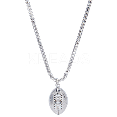 1Pc Anti-Tarnish Stainless Steel Rugby Pendant Box Chain Necklaces for Women Men NJEW-LP0001-11-1
