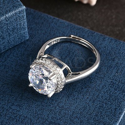 Adjustable 925 Sterling Silver Micro Pave Cubic Zirconia Cuff Rings for Women RJEW-F183-01B-01-1