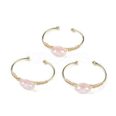 Natural Rose Quartz Coffee Bean Open Cuff Bangle BJEW-G660-01G-01-1