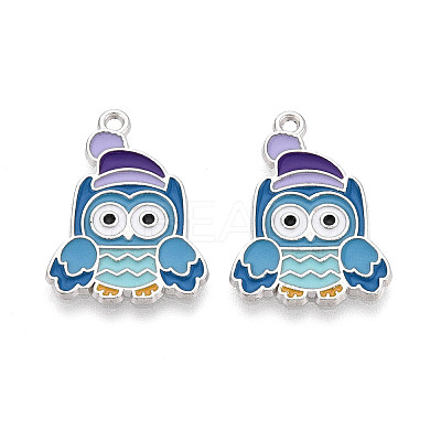 Rack Plating Alloy Enamel Owl Pendants ENAM-T024-72A-P-1