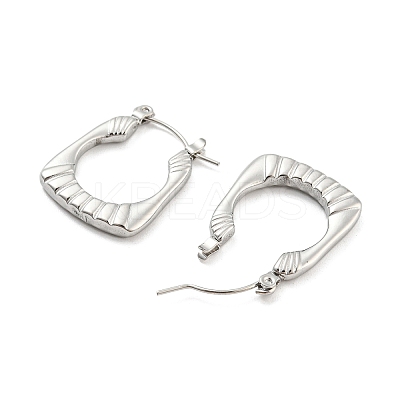 Non-Tarnish Texture Rectangle 304 Stainless Steel Hoop Earrings for Women EJEW-C067-08P-1