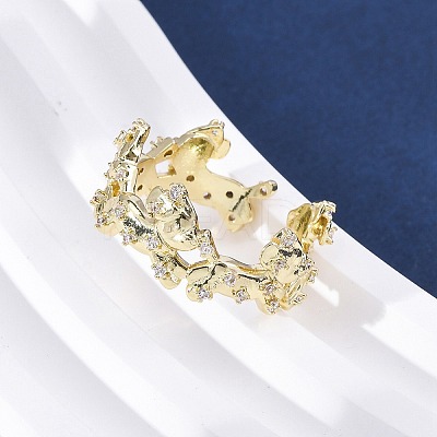 Brass Micro Pave Clear Cubic Zirconia Cuff Rings for Women RJEW-G345-02G-1