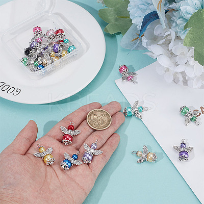 24Pcs 12 Colors Glass Pearl Pendants PALLOY-GO00070-1