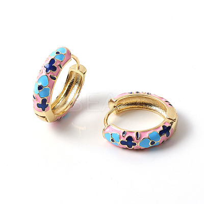 Flower Enamel Hoop Earrings LS-EJEW-G290-02G-B-1