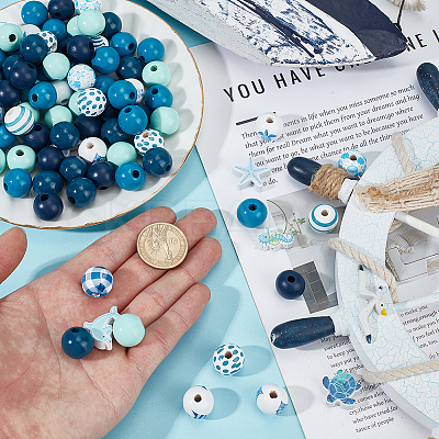 318Pcs Ocean Theme Spray Painted Wood Beads Sets WOOD-GO0001-21-1