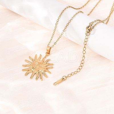 304 Stainless Steel Sun Pendant Cable Chain Necklaces for Men Women NJEW-K308-04E-G-1