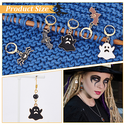 Halloween Theme Alloy Enamel Ghost/Spider/Bat Locking Stitch Markers HJEW-PH01788-1