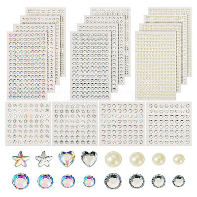 16 Sheets 4104Pcs Acrylic Imitation Pearl Stickers and Acrylic Rhinestone Gems Stickers DIY-TA0004-56-1