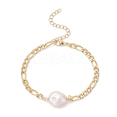 304 Stainless Steel with Natural Keshi Pearl Link Bracelets BJEW-JB12156-1