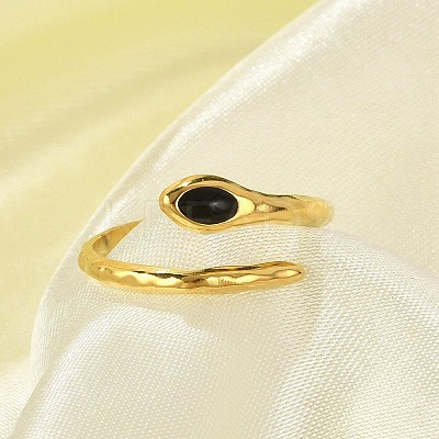 Snake 304 Stainless Steel Enamel Cuff Rings for Women RJEW-G338-10G-02-1