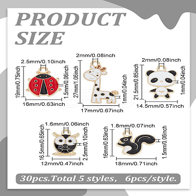 30Pcs 5 Styles Animal Theme Alloy Enamel Pendants ENAM-LP0002-50-1