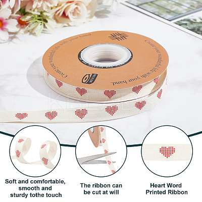 30 Yards Cotton Heart Word Printed Ribbon OCOR-WH0086-87F-1