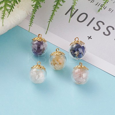 Natural Mixed Gemstone Chip Pendants X-PALLOY-JF00593-1