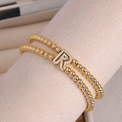 Brass Micro Pave Clear Cubic Zirconia Beads Double Strands Stretch Bracelets for Women FS-WGC7159-18-1