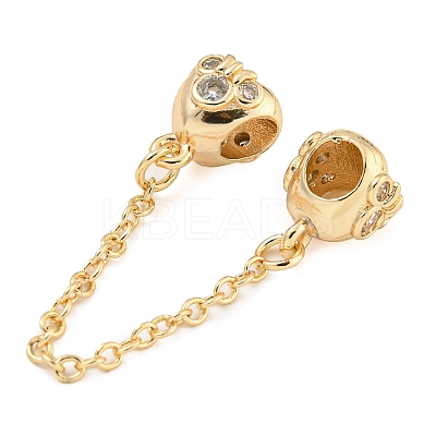 Rack Plating Brass Micro Pave Cubic Zirconia European Beads with Safety Chains KK-F089-30G-1