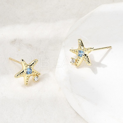 Starfish Brass Micro Pave Cubic Zirconia Stud Earrings EJEW-Z153-02G-1