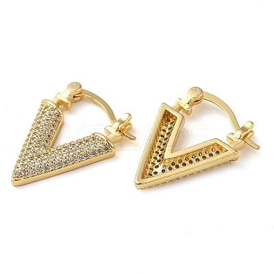 Triangle Brass Hoop Earrings with Clear Cubic Zirconia EJEW-Q791-03G-1