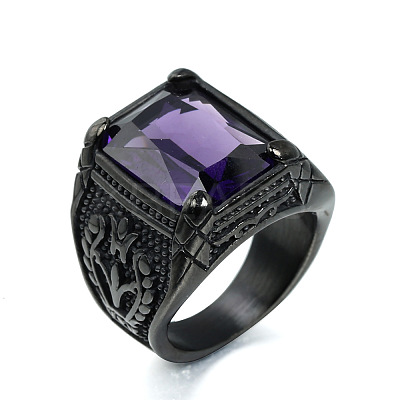 316L Stainless Steel & Cubic Zirconia Men's Vintage Carved Finger Rings FS-WG82D33-74-1