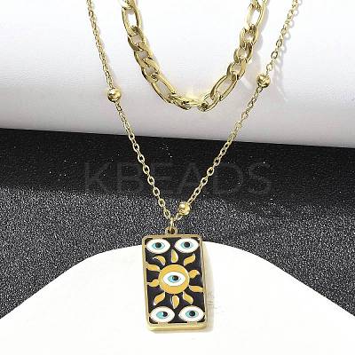 304 Stainless Steel Enamel Sun Eye Pendant Double Layer Necklaces for Women STAS-Z105-04G-1