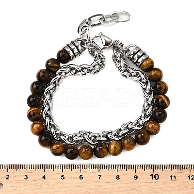 Natural Tiger Eye Round Beads Multi-strand Bracelets BJEW-D330-02P-08-1