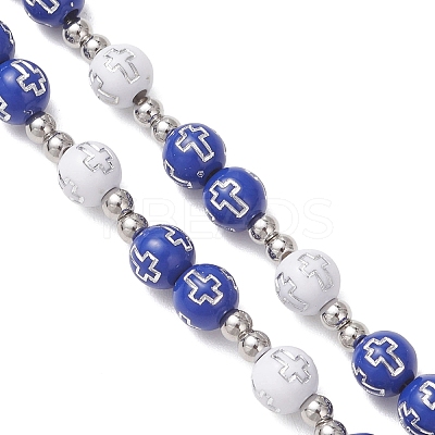 Acrylic & CCB Plastic Beaded Rosary Necklaces with Alloy Cross Pendant NJEW-JN05856-02-1