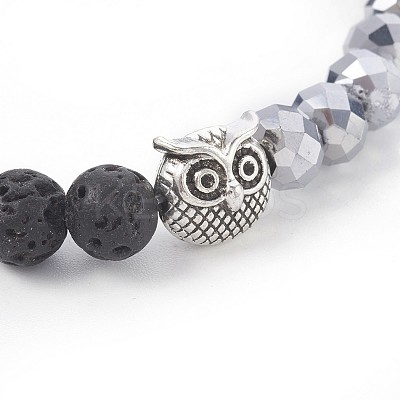 Electroplate Glass & Natural Lava Rock Stretch Bracelets BJEW-JB04016-1