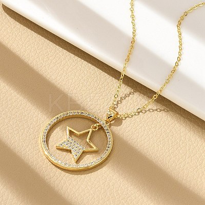Brass Micro Pave Clear Cubic Zirconia Ring Pendant Necklaces NJEW-P322-A01-G-1