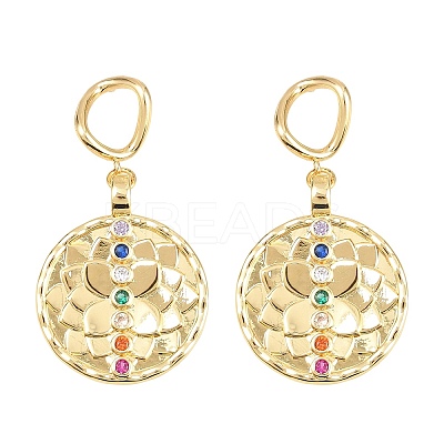 Brass Micro Pave Colorful Cubic Zirconia Dangle Hoop Earrings EJEW-G471-42G-1