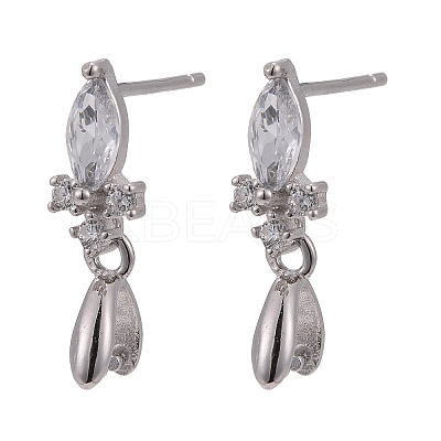 Rhodium Plated 925 Sterling Silver Stud Earring Findings STER-F048-34P-1